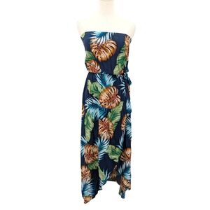 Tropical Leaf Rayon Strapless Maxi Dress Size M Resort Boho See You Sunday